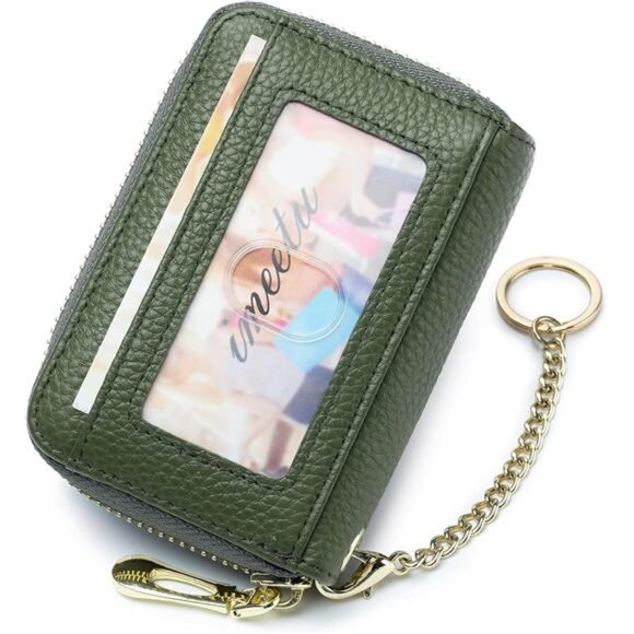 RFID Credit Card Holder Small Leather Wallet Zipper Card Case for Women Bee - Picture 2 of 7